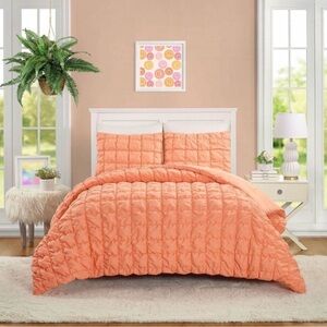 Full/Queen square Puff peach comforter set- makers collective